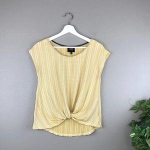 Anthropologie W5 Mustard White Twist Hem Top Medium
